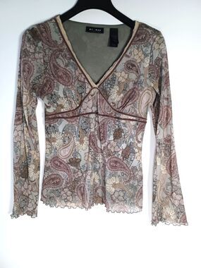Y2K Vintage Axcess Dark Floral Babydoll Fairy Mesh Top Size M Whimsigoth Grunge